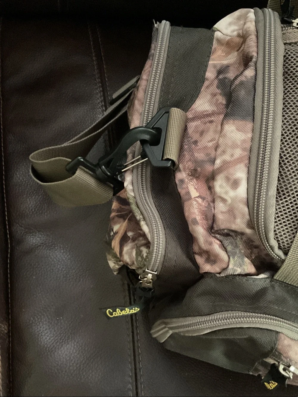 Cabela's Camo and Olive Green Duffel Bag with Yellow Logo